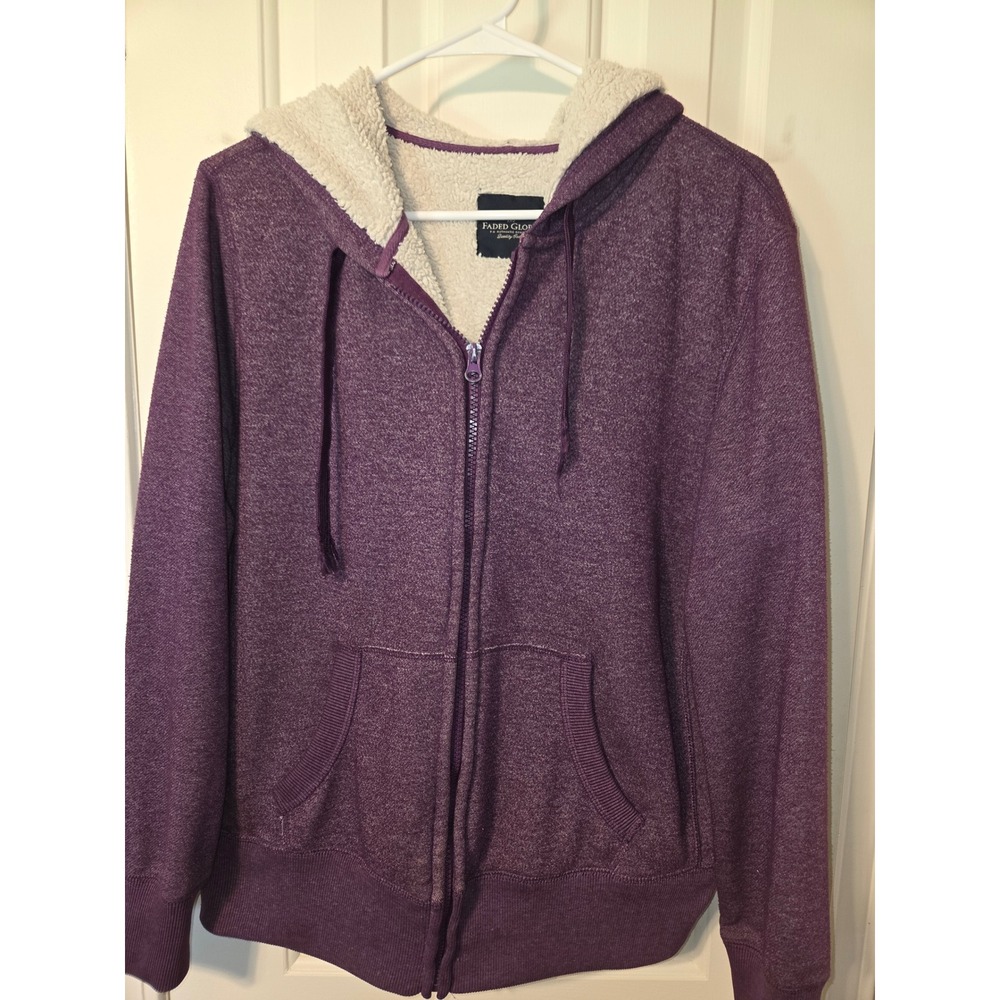 Faded Glory Womens XL Purple Sherpa Lined Full Zip Hoodie Sweatshirt Heathered